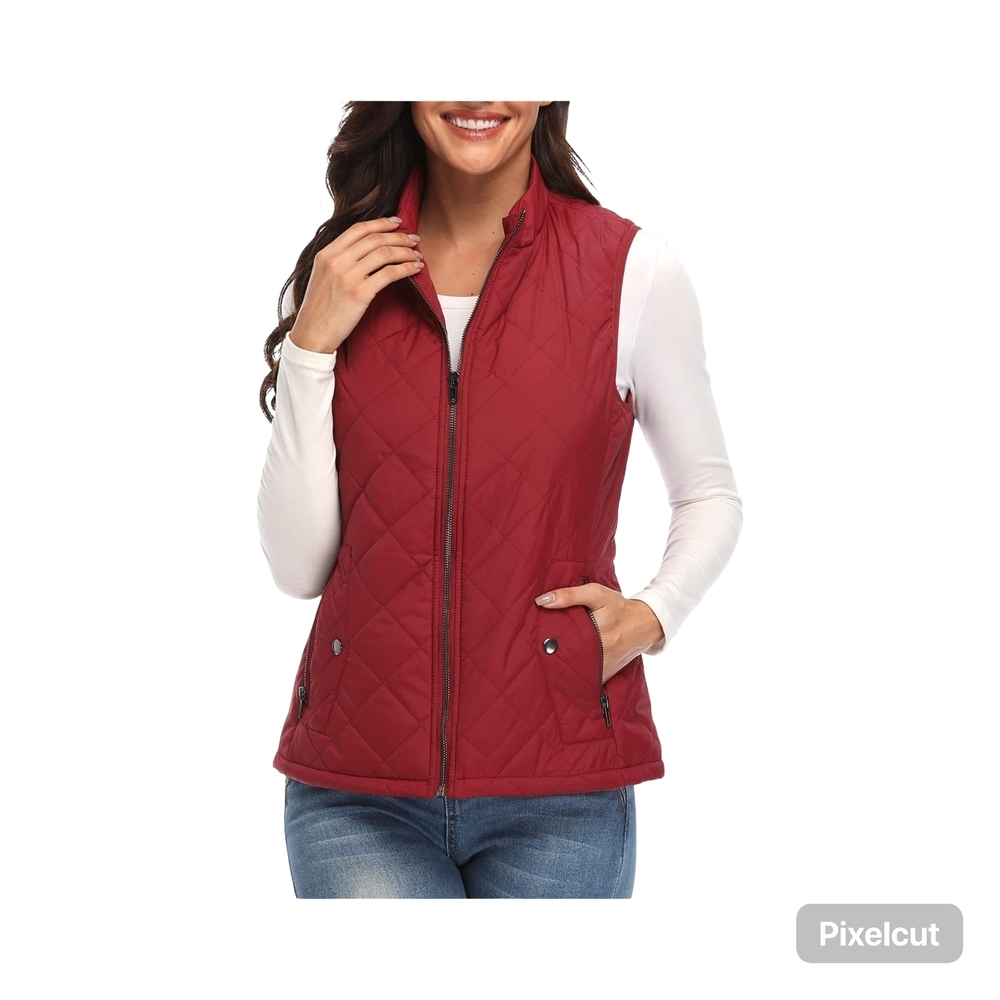 NWT Size Lg Allegra K Women's Quilted Wine Red/Burgundy Vest